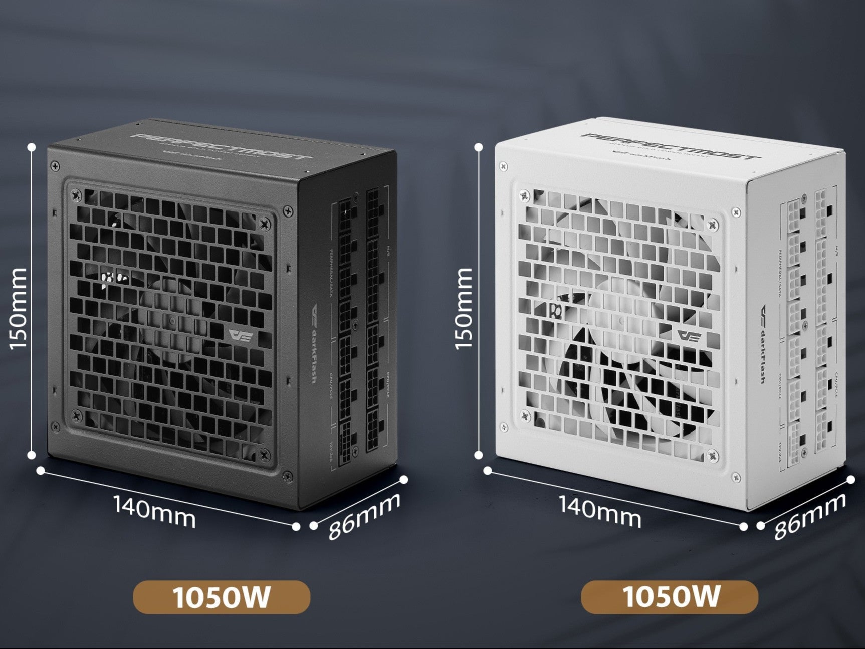 Two power supply units with dimensions labeled