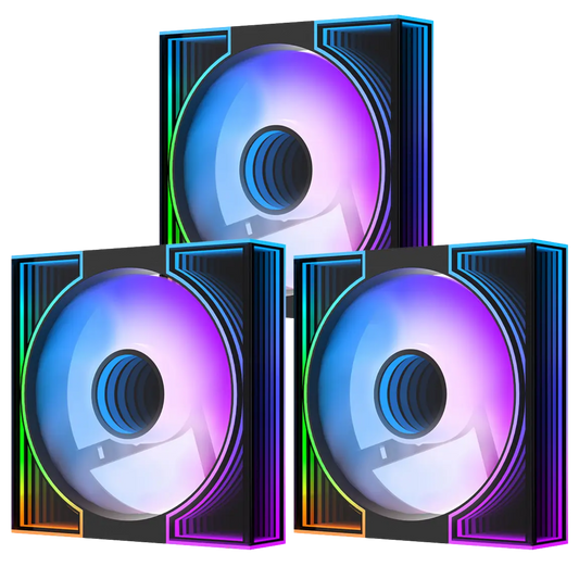Three computer case fans with RGB lighting