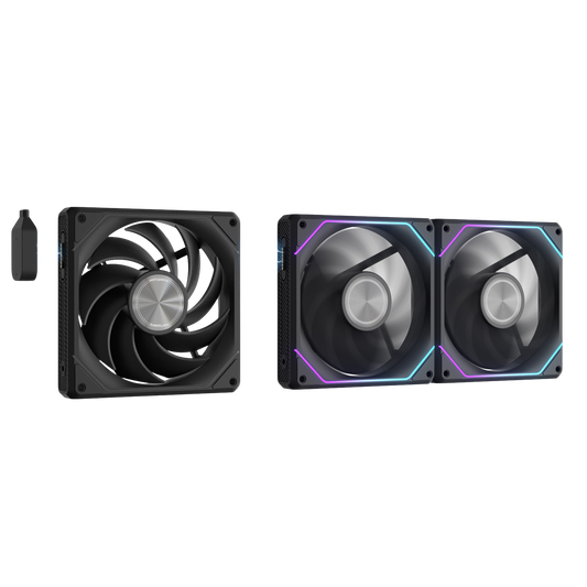 Two computer fans with one additional fan on a white background