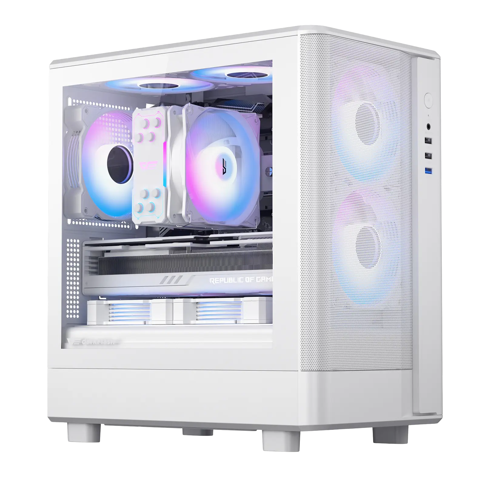 White computer case with RGB lighting