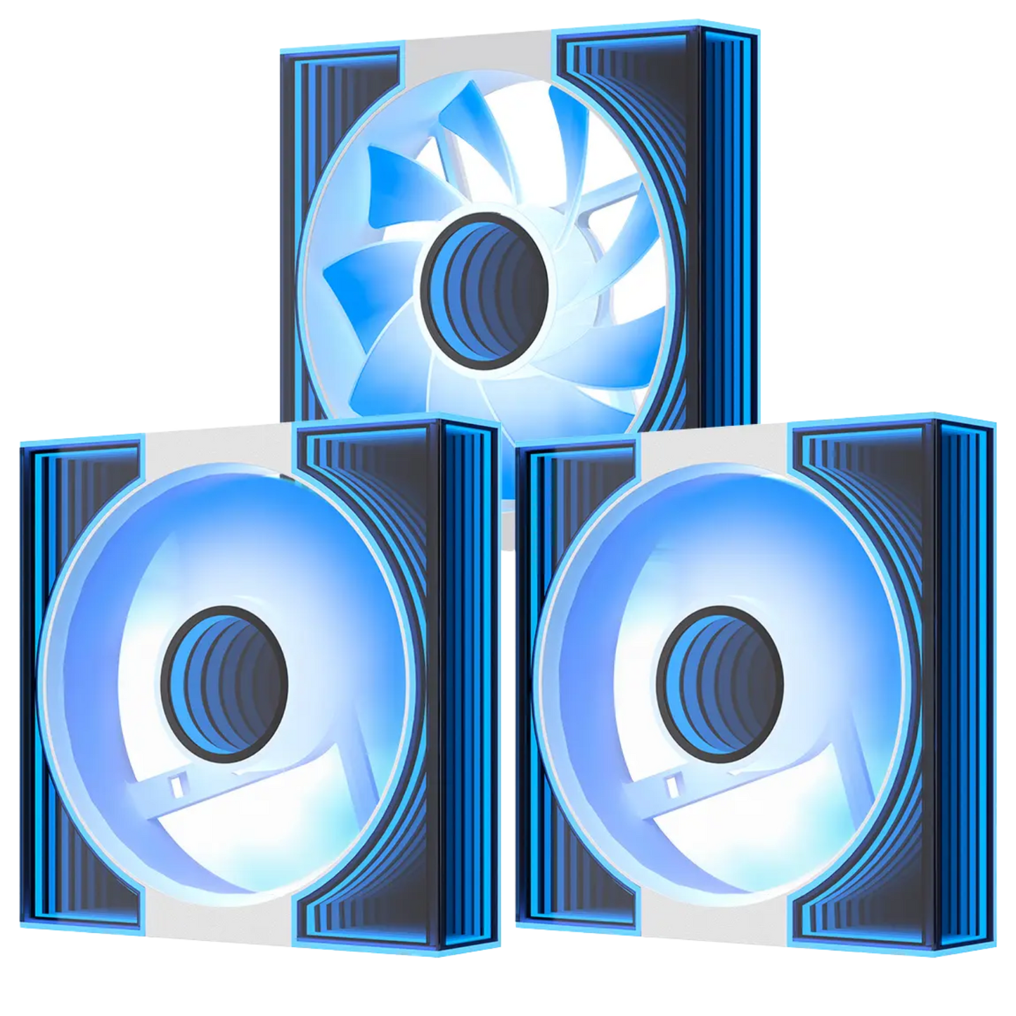 Three blue LED fans 