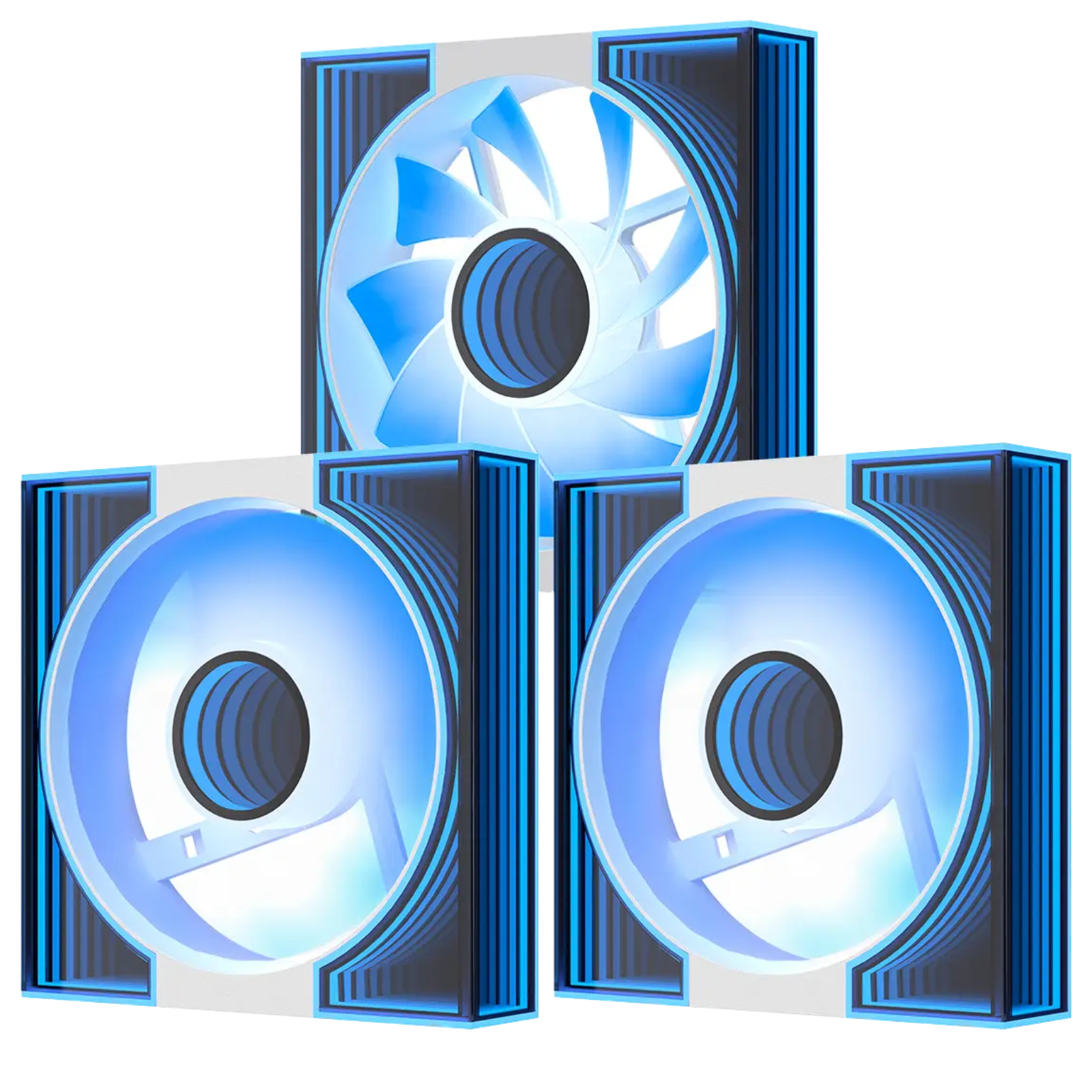 Three blue LED fans 