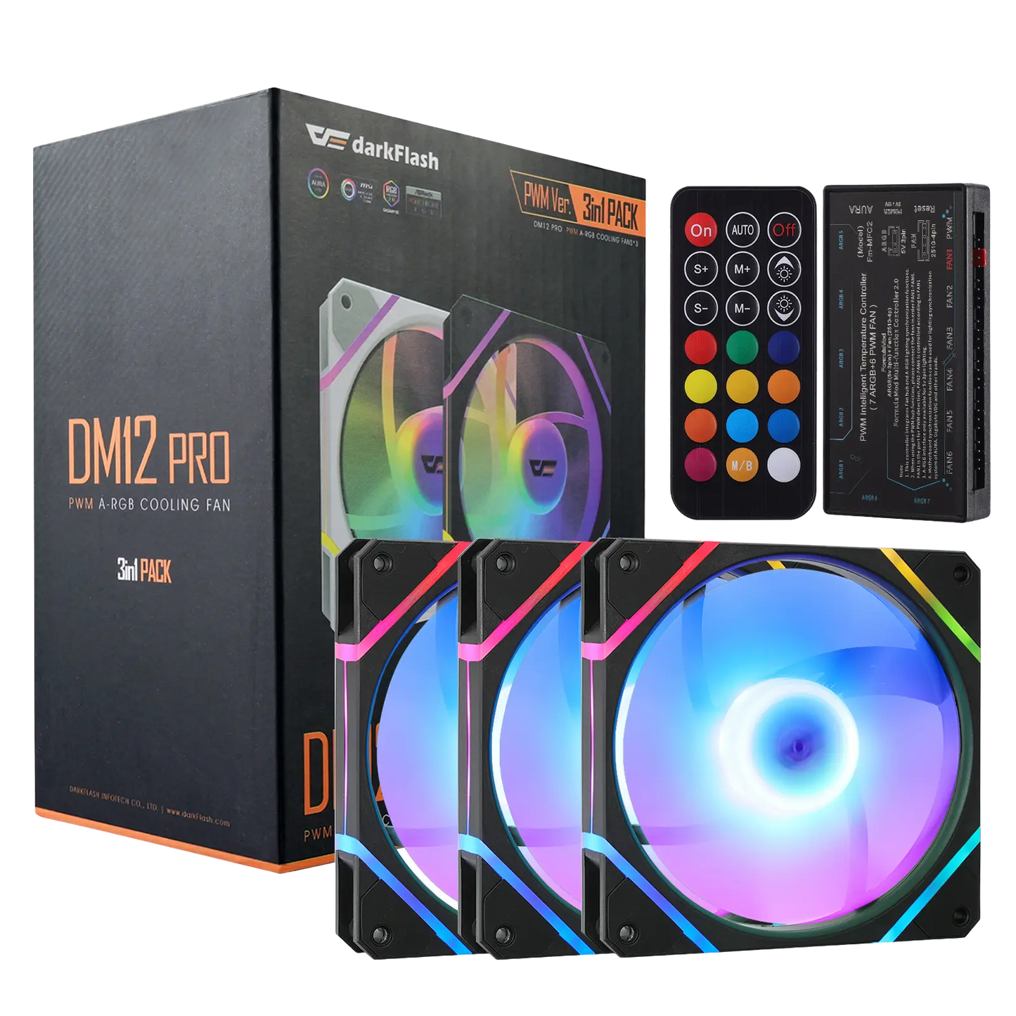 DM12PRO ARGB Case Fans with Controller Hub & Remote(120mm)