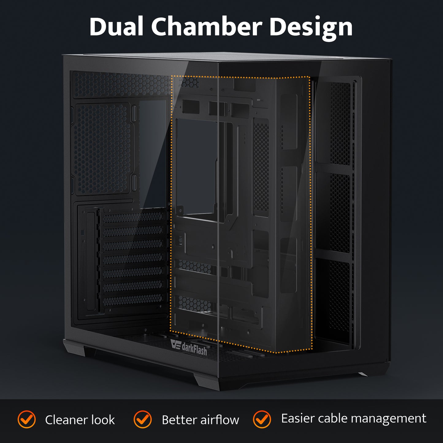 darkFlash C280 E-ATX PC Case, 4 x PWM Fans Included