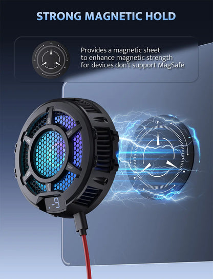 Magnetic device with glowing blue and purple lights