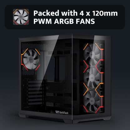 darkFlash C280 E-ATX PC Case, 4 x PWM Fans Included