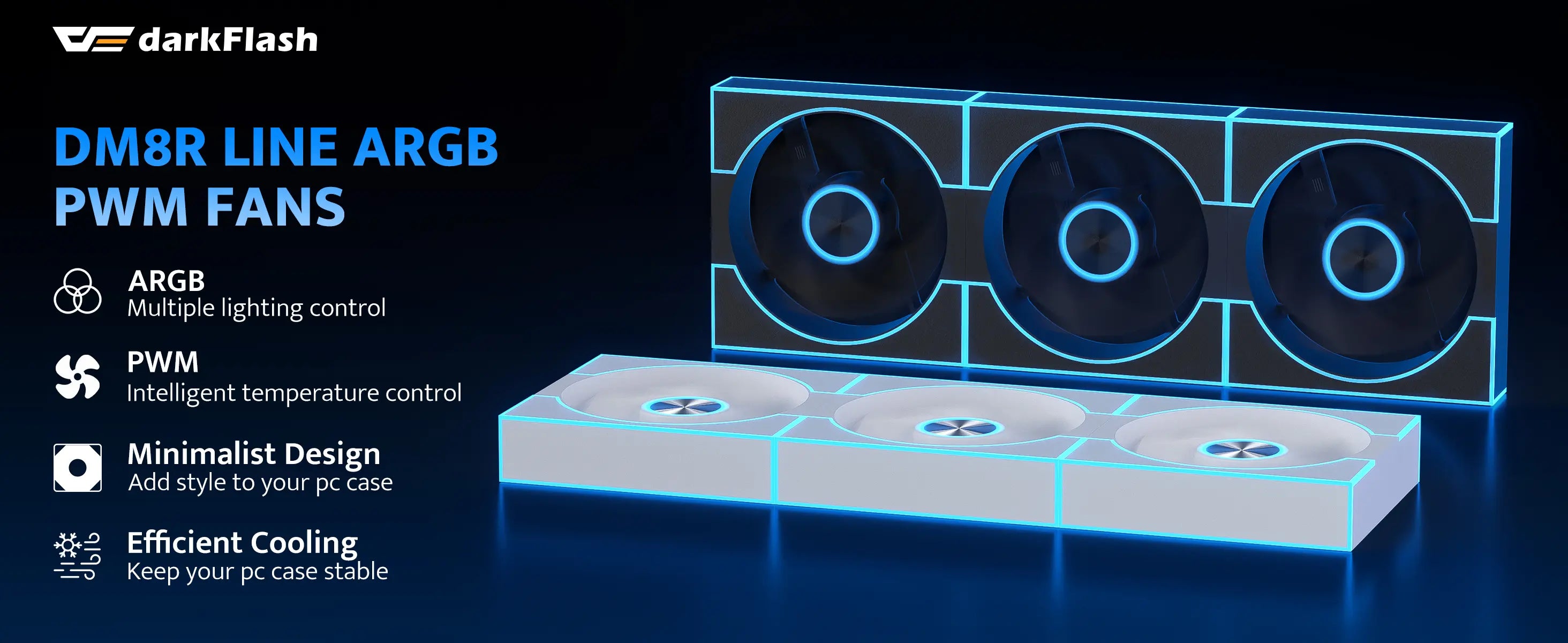 darkFlash 3-Pack 120mm PC Case Fans, PWM ARGB Sync, Addressable RGB Cooling Fans for Computer Case & High Airflow Reverse(DM8L, Black)