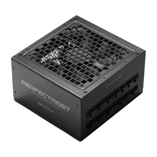 Black power supply unit with Perfectmost branding on a white background