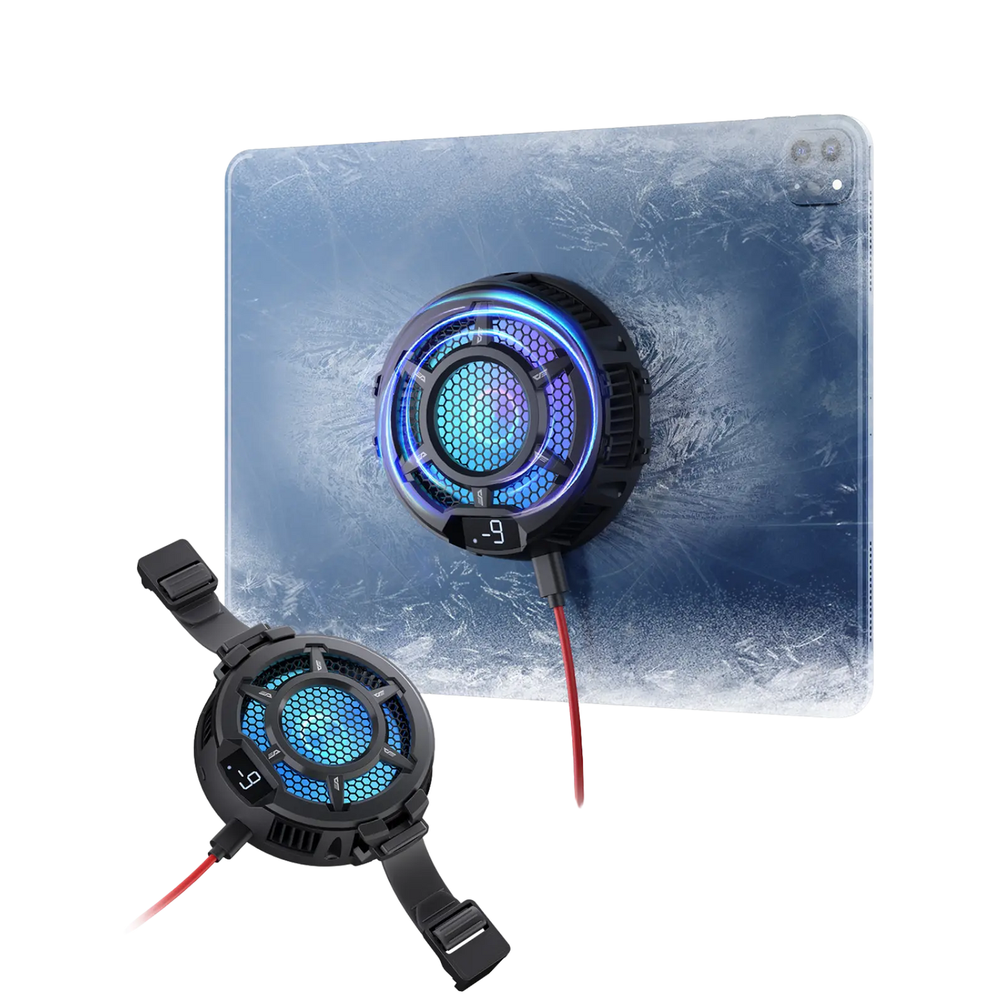 Retractable USB cable with glowing blue ends