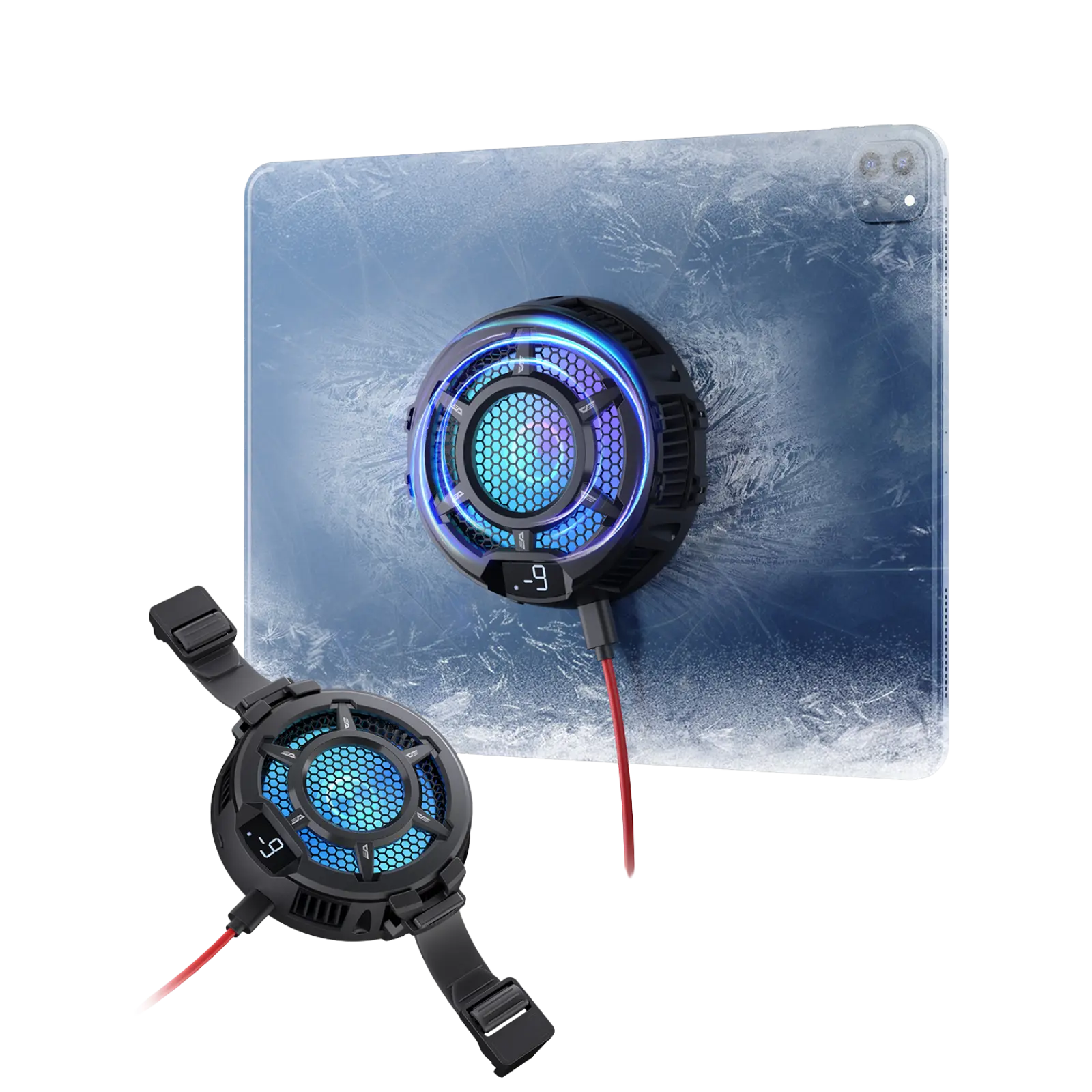 Retractable USB cable with glowing blue ends