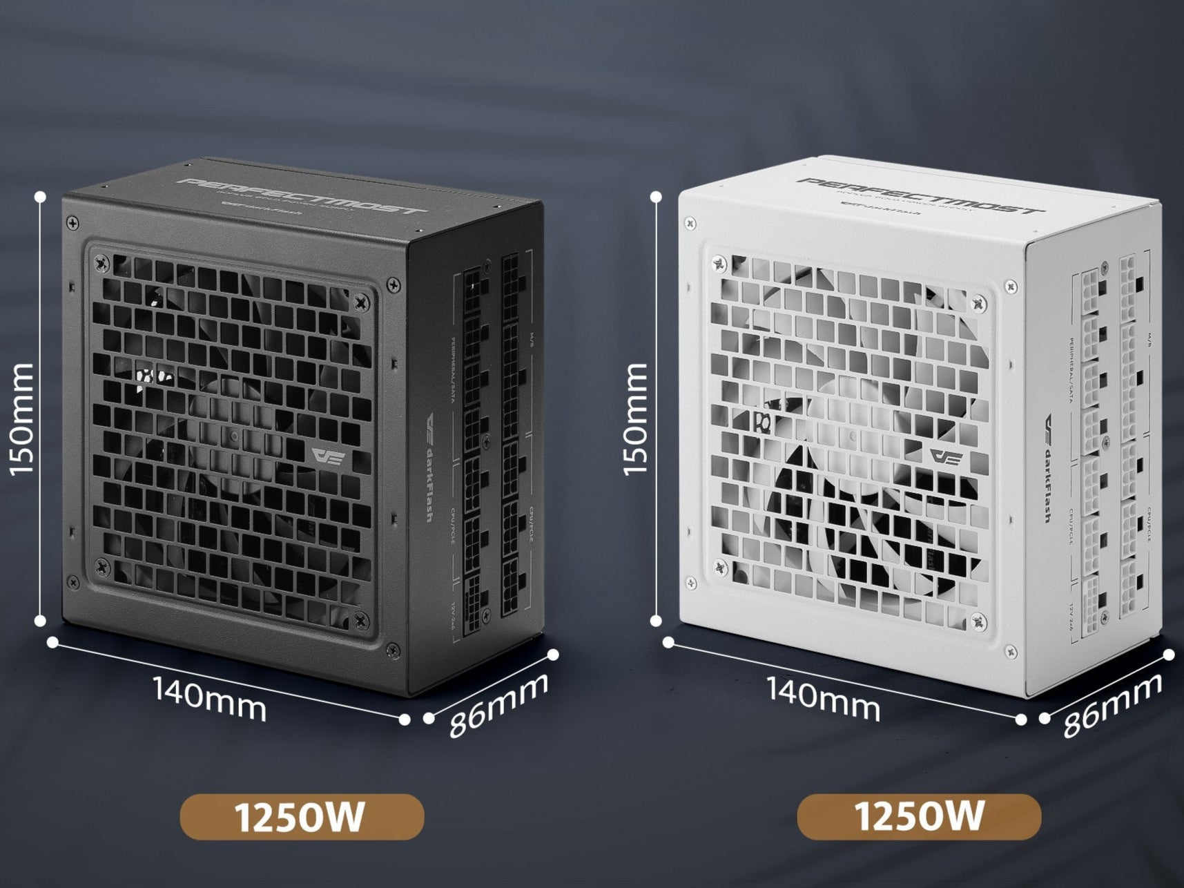 Two 1250W power supplies with dimensions displayed-DARKfLASH