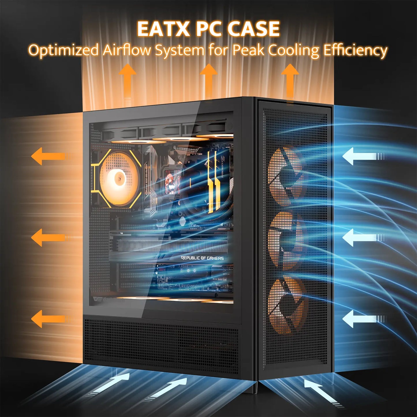 Computer case with optimized airflow system illustration