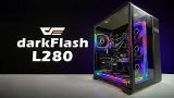 Computer case with RGB lighting labeled 'darkFlash L280'